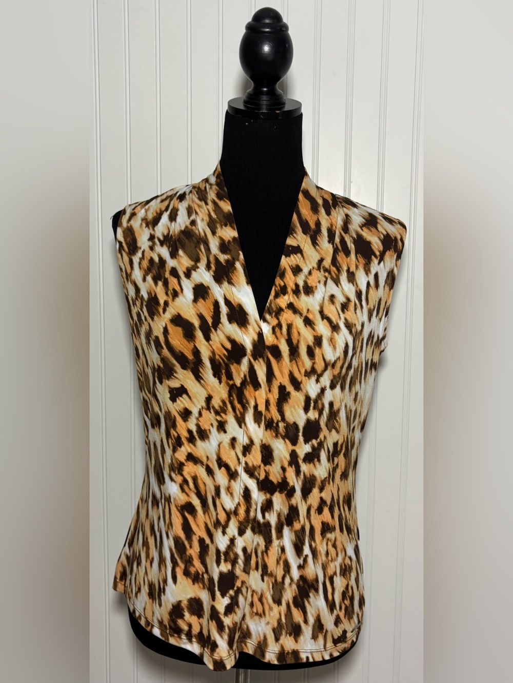 Calvin Klein Animal Print Sleeveless Top Size Small Career Chic Y2K Quiet Luxury